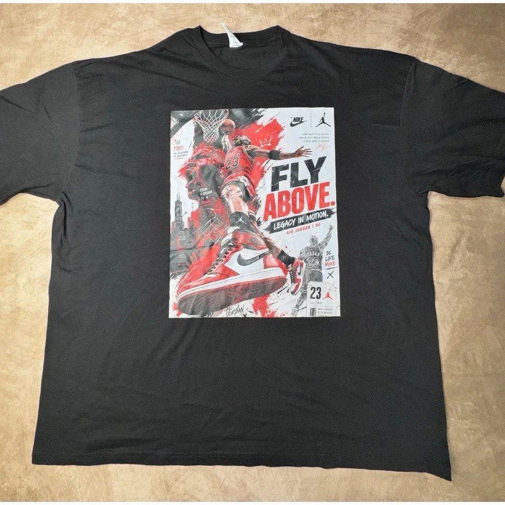Air Jordan Fly Above Chicago Bulls NBA Black Mens Tshirt SZ 3XL Michael Jordan